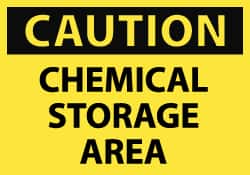 NMC - Hazardous Materials Label, Header: CAUTION - Legend: Caution - Chemical Storage Area, English, Black & Yellow, 5" Long x 3" High, Sign Muscle Finish - Americas Industrial Supply