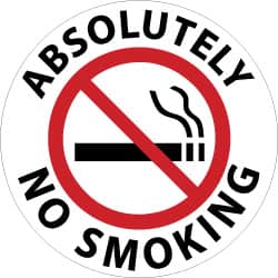 NMC - Absolutely No Smoking, Anti-Skid Pressure-Sensitive Vinyl Floor Sign - Round, Black & Red on White, Adhesive Backed, For Security & Admittance - Americas Industrial Supply