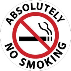 NMC - Absolutely No Smoking, Anti-Skid Pressure-Sensitive Vinyl Floor Sign - Round, Black & Red on White, Adhesive Backed, For Security & Admittance - Americas Industrial Supply