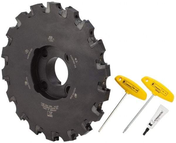 Kennametal - Shell Mount Connection, 0.709" Cutting Width, 3-5/16" Depth of Cut, 12" Cutter Diam, 2-1/2" Hole Diam, 18 Tooth Indexable Slotting Cutter - KSSS Toolholder, SD.. 43.. Insert, Neutral Cutting Direction - Americas Industrial Supply