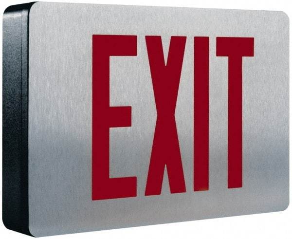 Cooper Lighting - 2 Face, 0.98, 1.04 Watt, Black, Aluminum, LED, Illuminated Exit Sign - 120/277 VAC, Nickel Cadmium, Surface Mounted, 12-5/8 Inch Long x 2-1/4 Inch Wide x 8-1/4 Inch High - Americas Industrial Supply