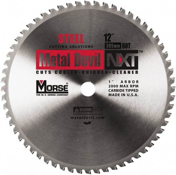 M.K. MORSE - 12" Diam, 1" Arbor Hole Diam, 60 Tooth Wet & Dry Cut Saw Blade - Steel, Standard Round Arbor - Americas Industrial Supply