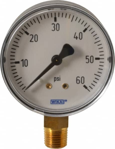 Wika - 2-1/2" Dial, 1/4 Thread, 0-60 Scale Range, Pressure Gauge - Lower Connection Mount, Accurate to 3-2-3% of Scale - Americas Industrial Supply