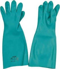 Ansell - Size 2XL (11), 18" Long, 22 mil Thick, Nitrile Chemical Resistant Gloves - Textured Finish, Straight Cuff, ANSI Abrasion Level 5, ANSI Cut Level 0, Green, FDA Approved - Americas Industrial Supply