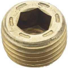 Holo-Krome - 1/8-27, 1/4" OAL, Brass Socket Pressure Plug - 7/8" Taper per Foot, 3/16" Hex Key - Americas Industrial Supply