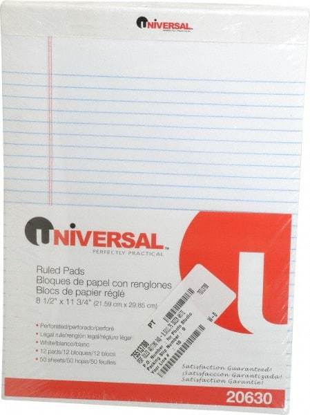UNIVERSAL - 50 Sheet, 8 x 11-3/4", Perforated Style Ruled Pads - White - Americas Industrial Supply
