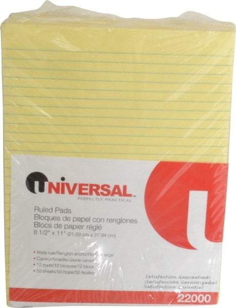 UNIVERSAL - 50 Sheet, 8-1/2 x 11", Glue Top Ruled Writing Pad - Canary - Americas Industrial Supply