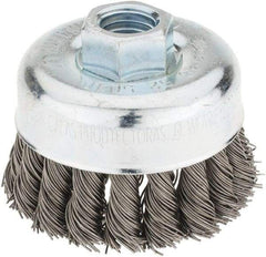 Milwaukee Tool - 3" Diam, 5/8-11 Threaded Arbor, Steel Fill Cup Brush - 0.023 Wire Diam, 7/8" Trim Length, 12,000 Max RPM - Americas Industrial Supply