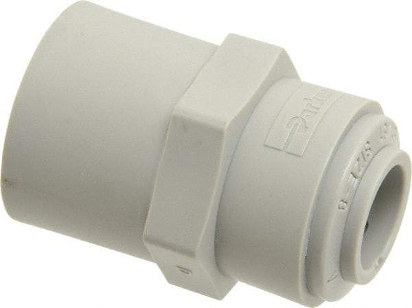 Parker - 1/2" Outside Diam, 1/2 NPTF, Acetal Push-to-Connect Tube Female Connector - 250 Max psi, Tan - Americas Industrial Supply