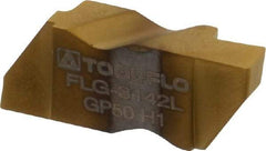 Tool-Flo - 3142FLG Grade GP50, 3.61mm Cutting Width Carbide Grooving Insert - 4.57mm Max Depth of Cut, Left Hand, 0.005 to 0.01" Corner Radius, TiN Finish - Americas Industrial Supply