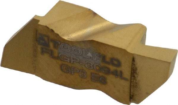Tool-Flo - 3094FLGP Grade GP3, 2.39mm Cutting Width Carbide Grooving Insert - 4.57mm Max Depth of Cut, Left Hand, 0.005 to 0.01" Corner Radius, TiN Finish - Americas Industrial Supply