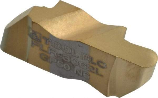 Tool-Flo - 3062FLR Grade GP50, 1/8" Cutting Width Carbide Grooving Insert - 4.57mm Max Depth of Cut, Left Hand, 1/16" Corner Radius, TiN Finish - Americas Industrial Supply