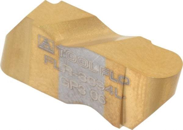 Tool-Flo - 3094FLR Grade GP3, 4.8mm Cutting Width Carbide Grooving Insert - 4.57mm Max Depth of Cut, Left Hand, 3/32" Corner Radius, TiN Finish - Americas Industrial Supply
