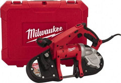 Milwaukee Tool - 120 Volt, Electric Handheld Bandsaw - 8 Ft. Cord Length, 3-1/4 Inch (Round) and 3-1/4 x 3-1/4 Inch (Rectangular) Depth of Cut, 200 and 360 SFPM, 7 Amp - Americas Industrial Supply