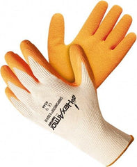 HexArmor - Size M (8), ANSI Cut Lvl A9, Puncture Lvl 5, Natural Rubber Latex Coated Cotton/SuperFabric Cut Resistant Gloves - 10.23" Long, Palm & Knuckles Coated, SuperFabric Lining, Knit Wrist, White/Orange, Paired - Americas Industrial Supply