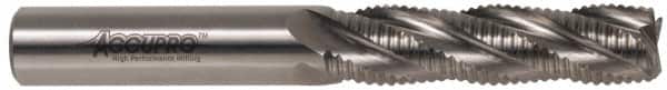 Accupro - 1-1/4" Diam, Fine Pitch, 3" LOC, 6 Flute Powdered Metal Corner Chamfer Roughing End Mill - Uncoated, 5-1/2" OAL, 1-1/4" Shank Diam, Single End, Centercutting, 30° Helix - Americas Industrial Supply