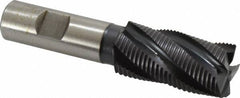 Accupro - 1" Diam, Fine Pitch, 2" LOC, 5 Flute Powdered Metal Corner Chamfer Roughing End Mill - TiAlN Finish, 4-1/4" OAL, 3/4" Shank Diam, Single End, Centercutting, 30° Helix - Americas Industrial Supply