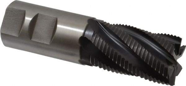 Accupro - 1-1/4" Diam, Fine Pitch, 2" LOC, 6 Flute Powdered Metal Corner Chamfer Roughing End Mill - TiAlN Finish, 4-1/2" OAL, 1-1/4" Shank Diam, Single End, Centercutting, 30° Helix - Americas Industrial Supply