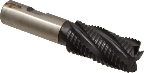 Accupro - 1" Diam, Coarse Pitch, 2" LOC, 5 Flute Powdered Metal Corner Chamfer Roughing End Mill - TiAlN Finish, 4-1/4" OAL, 3/4" Shank Diam, Single End, Centercutting, 30° Helix - Americas Industrial Supply