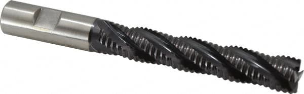 Accupro - 3/4" Diam, Coarse Pitch, 4-1/8" LOC, 4 Flute Powdered Metal Corner Chamfer Roughing End Mill - TiAlN Finish, 6-3/8" OAL, 3/4" Shank Diam, Single End, Centercutting, 30° Helix - Americas Industrial Supply