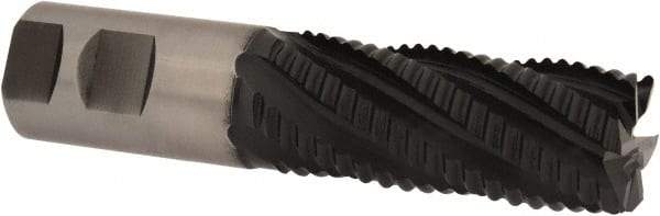 Accupro - 1-1/4" Diam, Coarse Pitch, 3" LOC, 6 Flute Powdered Metal Corner Chamfer Roughing End Mill - TiAlN Finish, 5-1/2" OAL, 1-1/4" Shank Diam, Single End, Centercutting, 30° Helix - Americas Industrial Supply