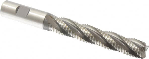 Accupro - 3/4" Diam, Coarse Pitch, 4-1/8" LOC, 4 Flute Powdered Metal Corner Chamfer Roughing End Mill - Uncoated, 6-3/8" OAL, 3/4" Shank Diam, Single End, Centercutting, 30° Helix - Americas Industrial Supply