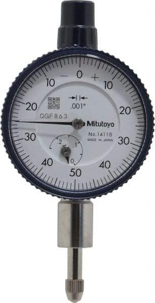 Mitutoyo - 1/4" Range, 0-50-0 Dial Reading, 0.001" Graduation Dial Drop Indicator - 1-5/8" Dial, 0.1" Range per Revolution, 0.001" Accuracy, Revolution Counter - Americas Industrial Supply