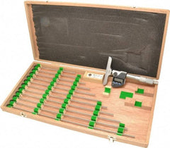 Mitutoyo - 0 to 304.8mm Range, 4" Base Length, 12 Rods, Ratchet Stop Thimble, Electronic Depth Micrometer - No Water Resistance Rating, 0.00005" Resolution, Accurate to 0.00012", 0.157" Rod Diam, SR44 Battery, Data Output - Americas Industrial Supply