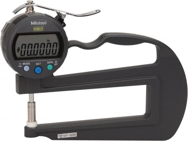 Mitutoyo - 0mm to 10mm Measurement, 0.01mm Resolution Electronic Thickness Gage - Accurate up to 0.001", 1.5 N Measuring Force - Americas Industrial Supply