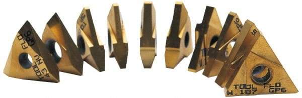 Tool-Flo - 43TNMA Grade GP3, 3.18mm Cutting Width Carbide Grooving Insert - 0.215" Max Depth of Cut, Right Hand, TiN Finish - Americas Industrial Supply
