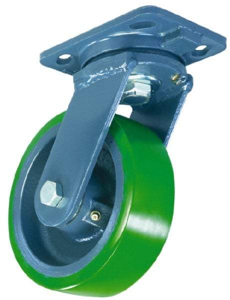 Hamilton - 8" Diam x 2" Wide x 9-1/2" OAH Top Plate Mount Swivel Caster - Polyurethane, 1,500 Lb Capacity, Precision Sealed Bearing, 4 x 5" Plate - Americas Industrial Supply