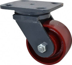 Hamilton - 4" Diam x 2" Wide x 5-5/8" OAH Top Plate Mount Swivel Caster - Cast Iron, 1,000 Lb Capacity, Roller Bearing, 4 x 5" Plate - Americas Industrial Supply