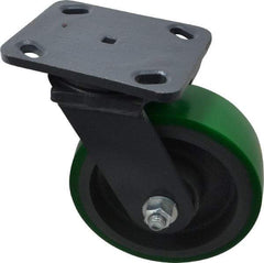Hamilton - 6" Diam x 2" Wide x 7-1/2" OAH Top Plate Mount Swivel Caster - Polyurethane, 1,200 Lb Capacity, Precision Sealed Bearing, 4 x 5" Plate - Americas Industrial Supply