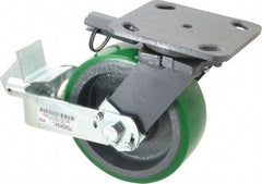 Hamilton - 6" Diam x 2" Wide x 7-1/2" OAH Top Plate Mount Swivel Caster with Brake - Polyurethane, 1,200 Lb Capacity, Precision Sealed Bearing, 4 x 5" Plate - Americas Industrial Supply