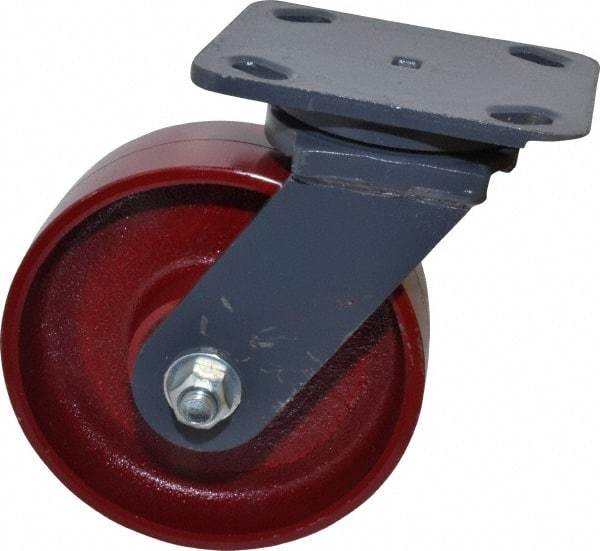 Hamilton - 6" Diam x 2" Wide x 7-1/2" OAH Top Plate Mount Swivel Caster - Cast Iron, 1,400 Lb Capacity, Precision Sealed Bearing, 4 x 5" Plate - Americas Industrial Supply