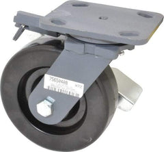 Hamilton - 6" Diam x 2" Wide x 7-1/2" OAH Top Plate Mount Swivel Caster with Brake - Phenolic, 1,200 Lb Capacity, Roller Bearing, 4 x 5" Plate - Americas Industrial Supply