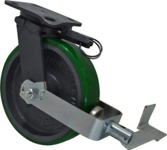 Hamilton - 8" Diam x 2" Wide x 9-1/2" OAH Top Plate Mount Swivel Caster with Brake - Polyurethane, 1,500 Lb Capacity, Precision Sealed Bearing, 4 x 5" Plate - Americas Industrial Supply