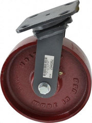 Hamilton - 8" Diam x 2" Wide x 9-1/2" OAH Top Plate Mount Swivel Caster - Cast Iron, 1,500 Lb Capacity, Roller Bearing, 4 x 5" Plate - Americas Industrial Supply