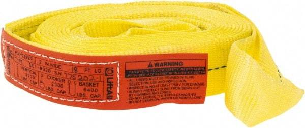 Lift-All - 18' Long x 2" Wide, 3,200 Lb Vertical Capacity, 1 Ply, Polyester Web Sling - 2,500 Lb Choker Capacity, Yellow - Americas Industrial Supply