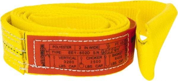 Lift-All - 8' Long x 2" Wide, 3,200 Lb Vertical Capacity, 1 Ply, Polyester Web Sling - 2,500 Lb Choker Capacity, Yellow - Americas Industrial Supply