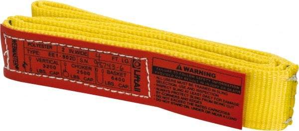 Lift-All - 4' Long x 2" Wide, 3,200 Lb Vertical Capacity, 1 Ply, Polyester Web Sling - 2,500 Lb Choker Capacity, Yellow - Americas Industrial Supply