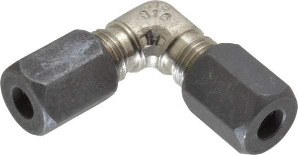 Made in USA - 1/4" OD, Grade 316Stainless Steel Union Elbow - -75 to 750°F, 7/16" Hex, Comp x Comp Ends - Americas Industrial Supply