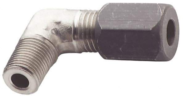 Made in USA - 1/2" OD, Grade 316Stainless Steel Male Elbow - -75 to 750°F, 3/4" Hex, Comp x MPT Ends - Americas Industrial Supply