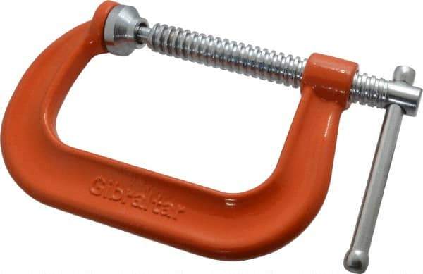 Gibraltar - Regular-Duty 4" Max Opening, 3-1/4" Throat Depth, Forged Steel Standard C-Clamp - 6,200 Lb Capacity, 0" Min Opening, Deep Throat - Americas Industrial Supply