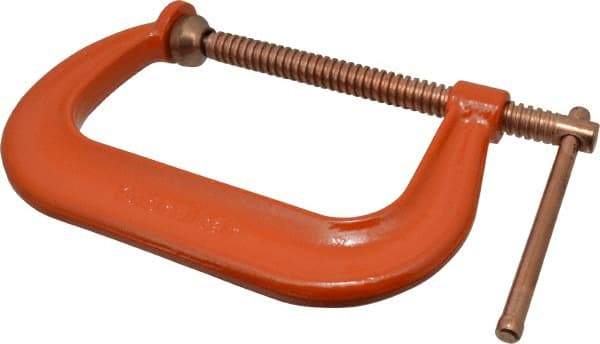 Gibraltar - Regular-Duty 6" Max Opening, 3-1/4" Throat Depth, Forged Steel Standard C-Clamp - 6,600 Lb Capacity, 0" Min Opening, Deep Throat, Copper Plated Screw - Americas Industrial Supply