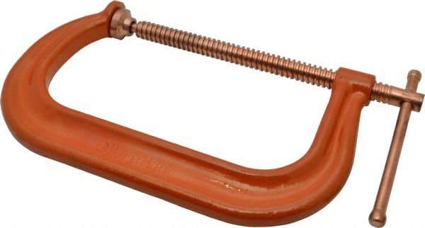 Gibraltar - Regular-Duty 8" Max Opening, 3-1/4" Throat Depth, Forged Steel Standard C-Clamp - 6,900 Lb Capacity, 0" Min Opening, Deep Throat, Copper Plated Screw - Americas Industrial Supply