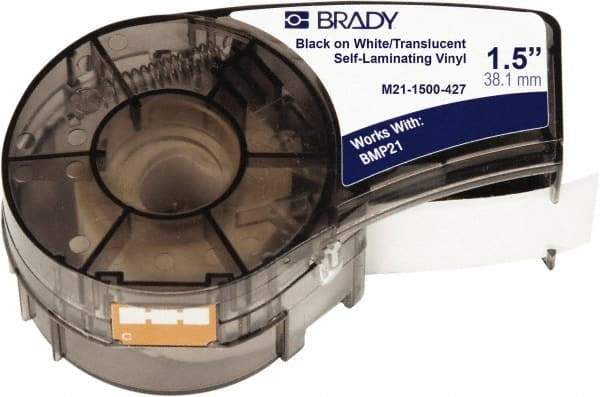 Brady - 1-1/2" Wide, Translucent & White Vinyl Labels - For BMP21 Plus Portable Label Printer, IDPAL Handheld Label Maker - Americas Industrial Supply