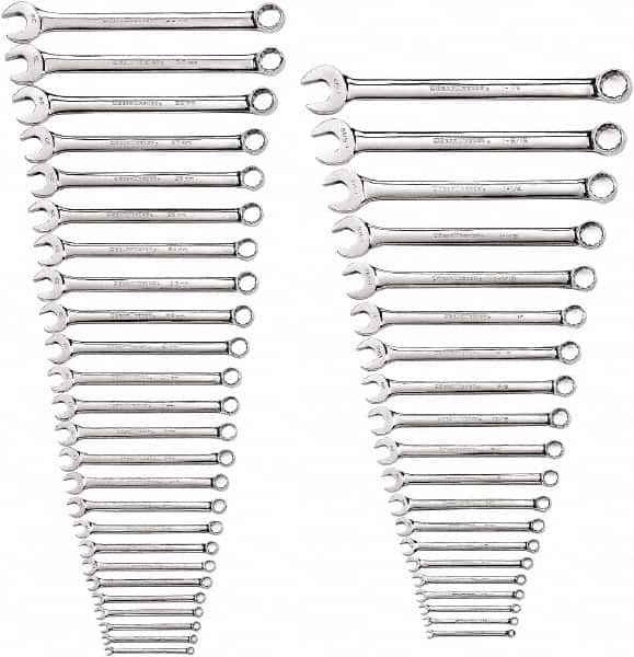 GearWrench - 44 Piece, 1/4" to 1-1/2" (6mm to 32mm), 12 Point Combination Wrench Set - Inch/Metric Measurement Standard, Chrome Finish - Americas Industrial Supply