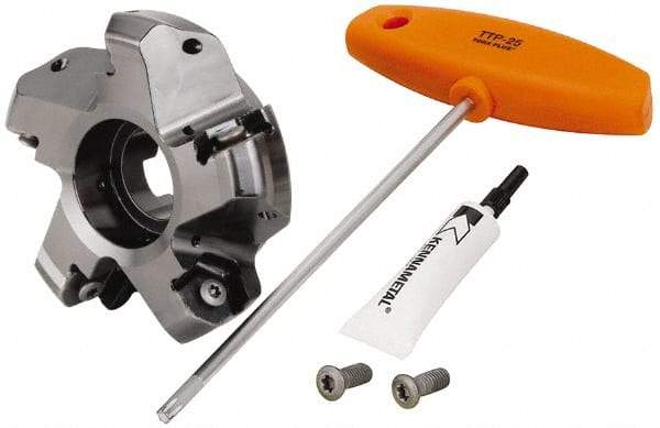 Kennametal - 4" Cut Diam, 1-1/4" Arbor Hole, 8mm Max Depth of Cut, 45° Indexable Chamfer & Angle Face Mill - 5 Inserts, HNPJ 1307... Insert, Right Hand Cut, 5 Flutes, Through Coolant, Series Dodeka Max - Americas Industrial Supply