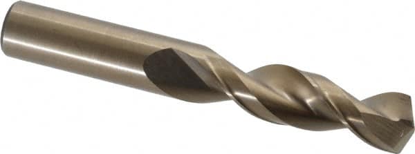 Cleveland - 19/32" 135° Parabolic Flute Cobalt Screw Machine Drill Bit - Oxide/Gold Finish, Right Hand Cut, 2-5/8" Flute Length, 4-1/8" OAL, Split Point, Straight Shank - Americas Industrial Supply
